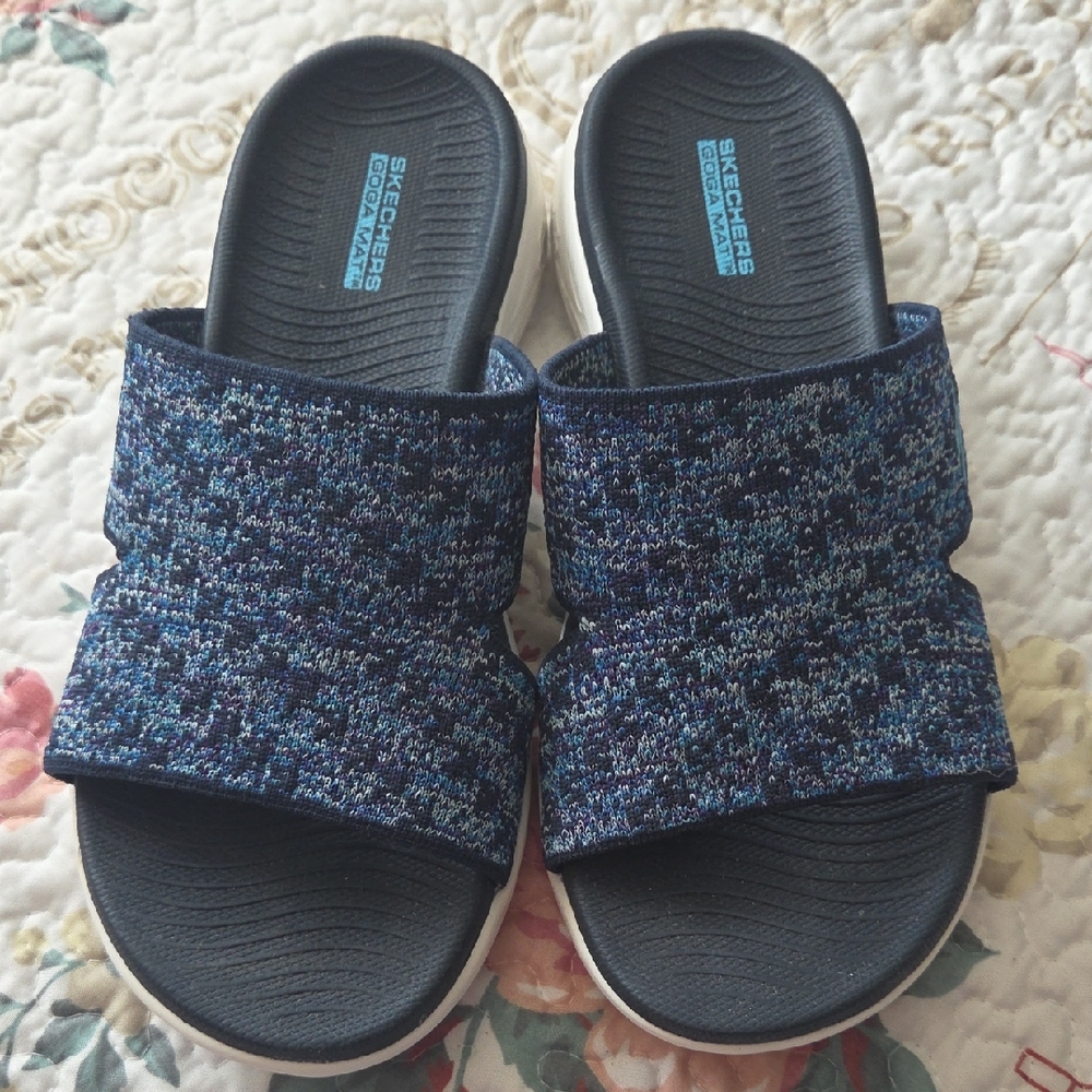Skechers Blue Multi Knit Slide Sandals